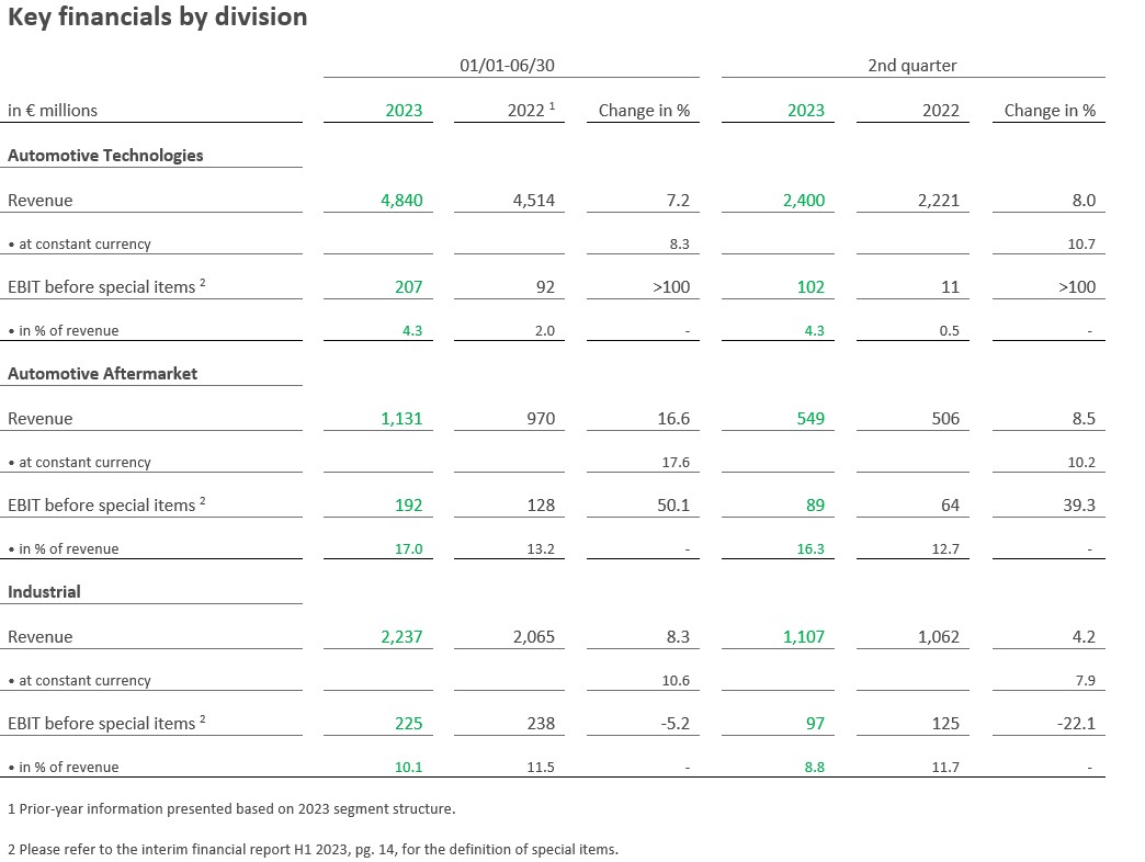 Key financials by division 