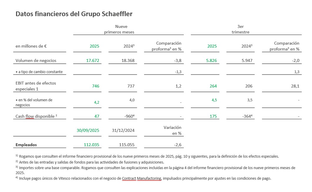Table 1 - Datos financieros del Grupo Schaeffler