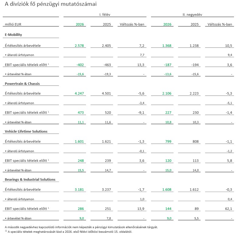 Table 2 - Key financial of the Schaeffler Group divisions