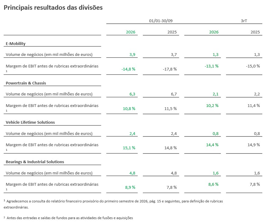 Table 2 - Key financial of the Schaeffler Group divisions